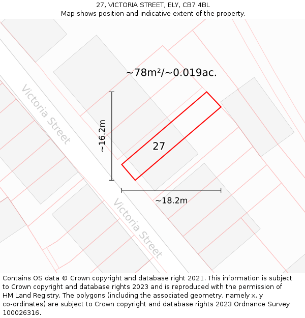 27, VICTORIA STREET, ELY, CB7 4BL: Plot and title map