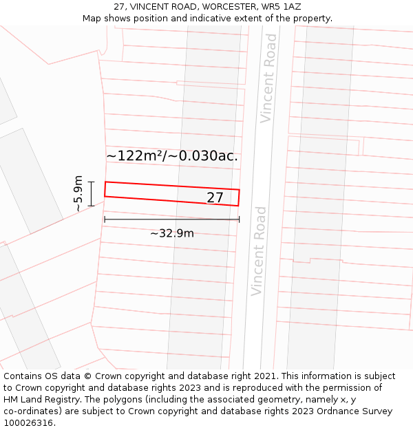 27, VINCENT ROAD, WORCESTER, WR5 1AZ: Plot and title map