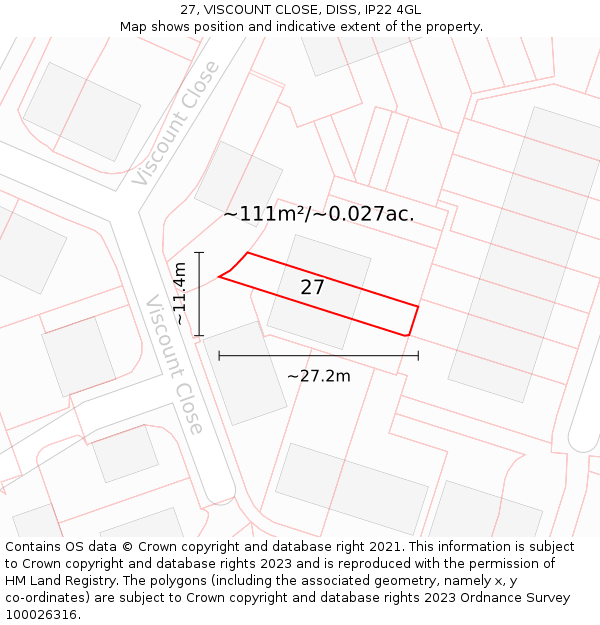 27, VISCOUNT CLOSE, DISS, IP22 4GL: Plot and title map