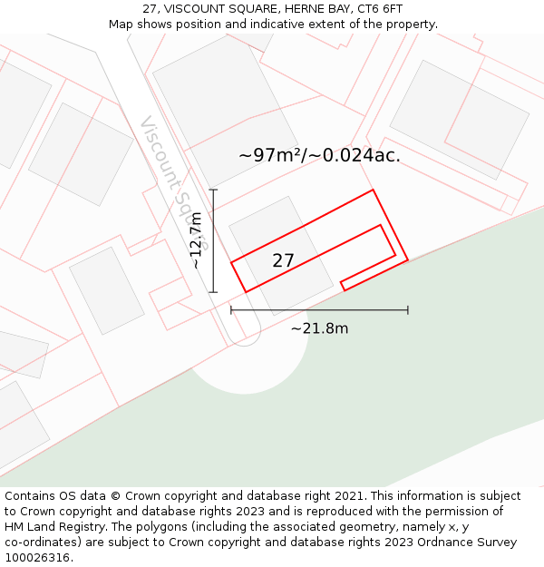 27, VISCOUNT SQUARE, HERNE BAY, CT6 6FT: Plot and title map