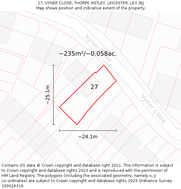 27, VYNER CLOSE, THORPE ASTLEY, LEICESTER, LE3 3EJ: Plot and title map
