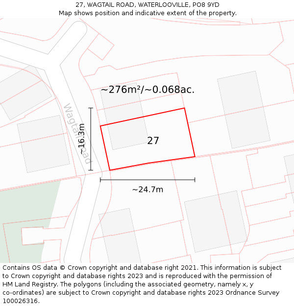 27, WAGTAIL ROAD, WATERLOOVILLE, PO8 9YD: Plot and title map