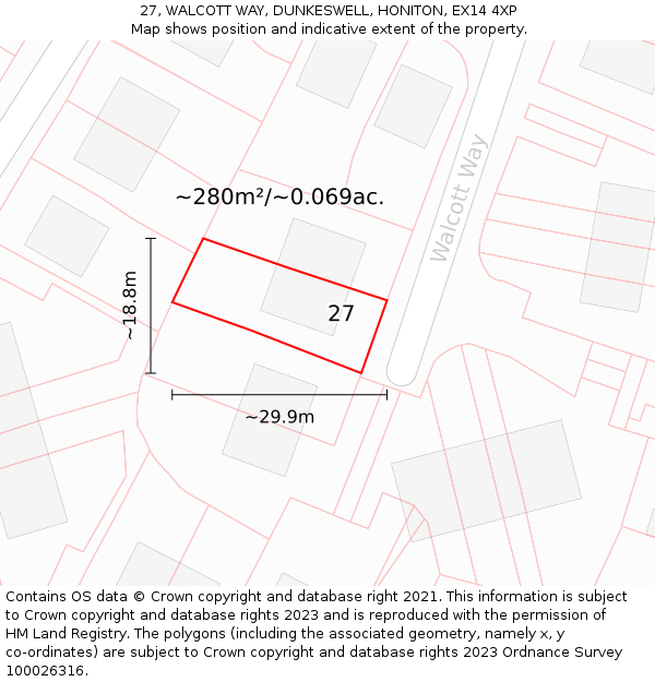 27, WALCOTT WAY, DUNKESWELL, HONITON, EX14 4XP: Plot and title map