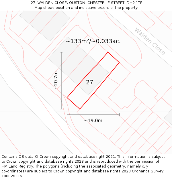 27, WALDEN CLOSE, OUSTON, CHESTER LE STREET, DH2 1TF: Plot and title map
