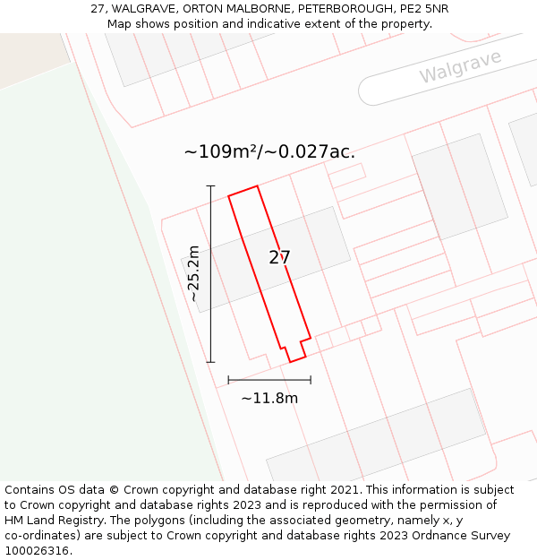 27, WALGRAVE, ORTON MALBORNE, PETERBOROUGH, PE2 5NR: Plot and title map