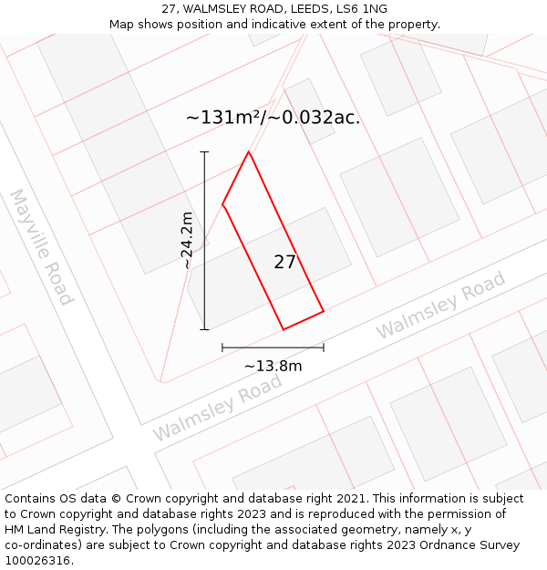 27, WALMSLEY ROAD, LEEDS, LS6 1NG: Plot and title map