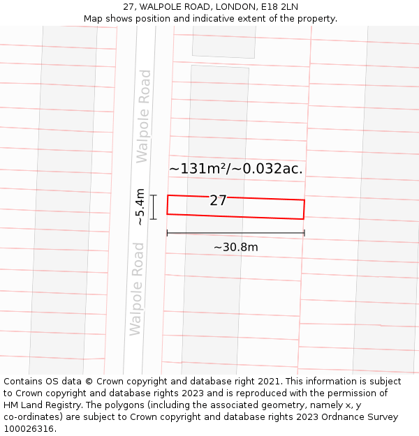 27, WALPOLE ROAD, LONDON, E18 2LN: Plot and title map