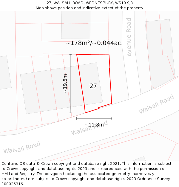 27, WALSALL ROAD, WEDNESBURY, WS10 9JR: Plot and title map