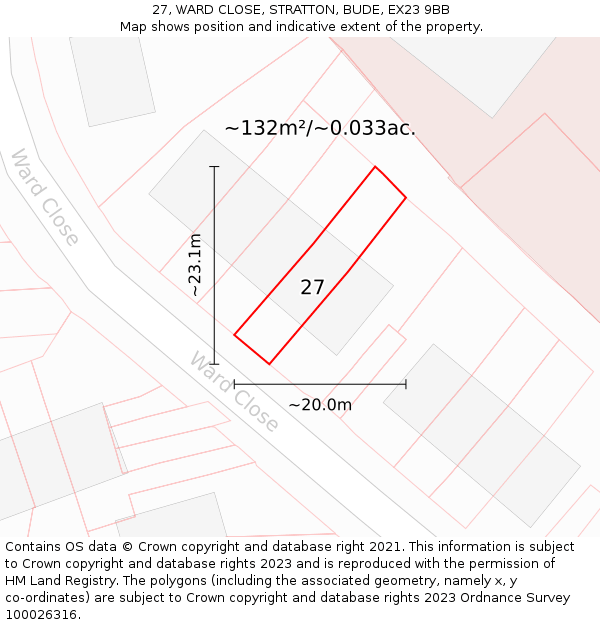 27, WARD CLOSE, STRATTON, BUDE, EX23 9BB: Plot and title map