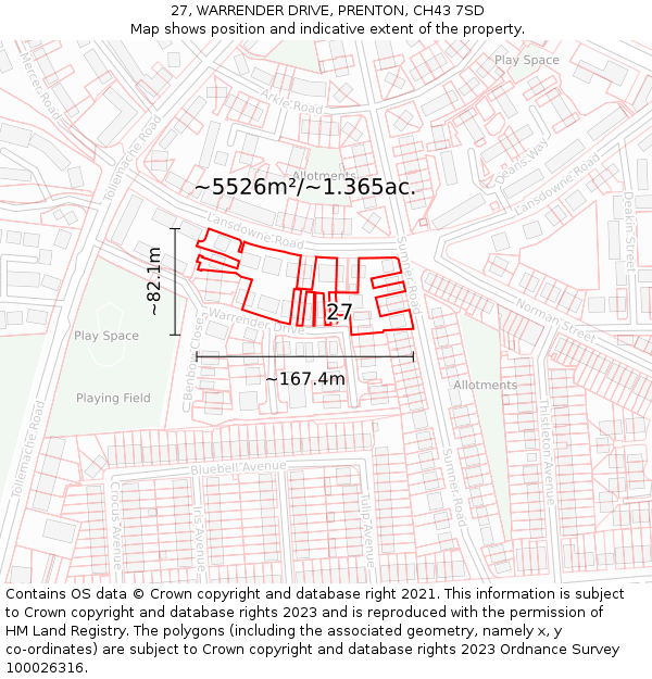 27, WARRENDER DRIVE, PRENTON, CH43 7SD: Plot and title map