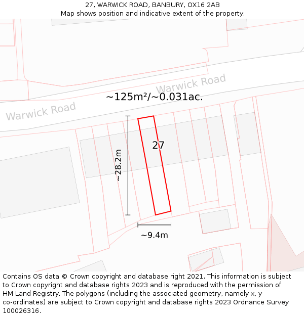 27, WARWICK ROAD, BANBURY, OX16 2AB: Plot and title map