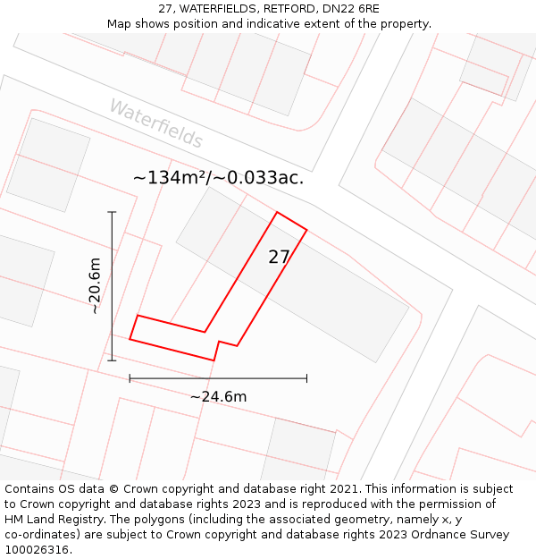 27, WATERFIELDS, RETFORD, DN22 6RE: Plot and title map