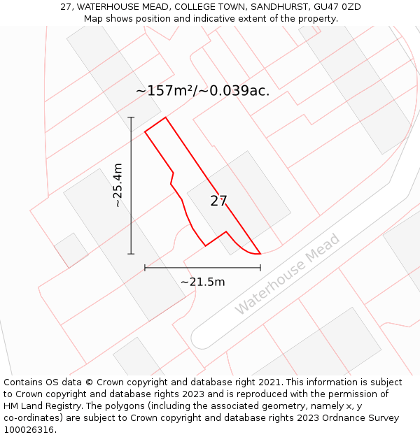 27, WATERHOUSE MEAD, COLLEGE TOWN, SANDHURST, GU47 0ZD: Plot and title map