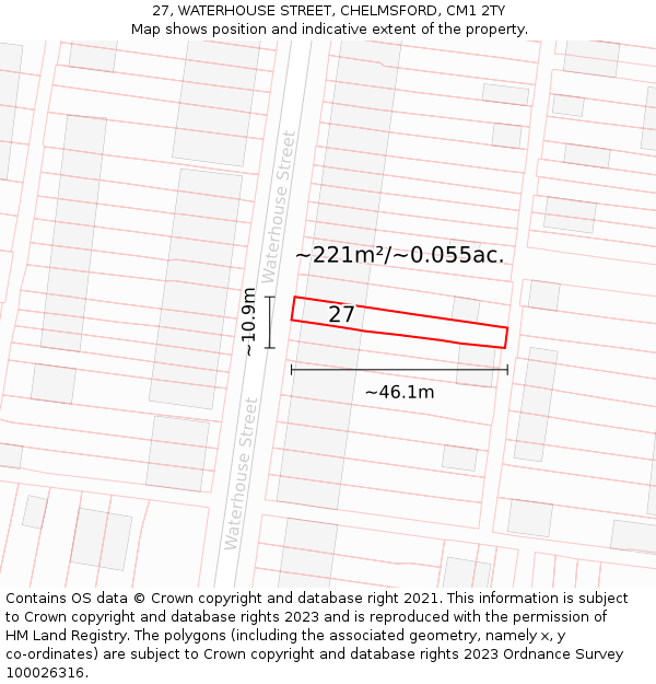 27, WATERHOUSE STREET, CHELMSFORD, CM1 2TY: Plot and title map