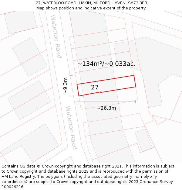 27, WATERLOO ROAD, HAKIN, MILFORD HAVEN, SA73 3PB: Plot and title map