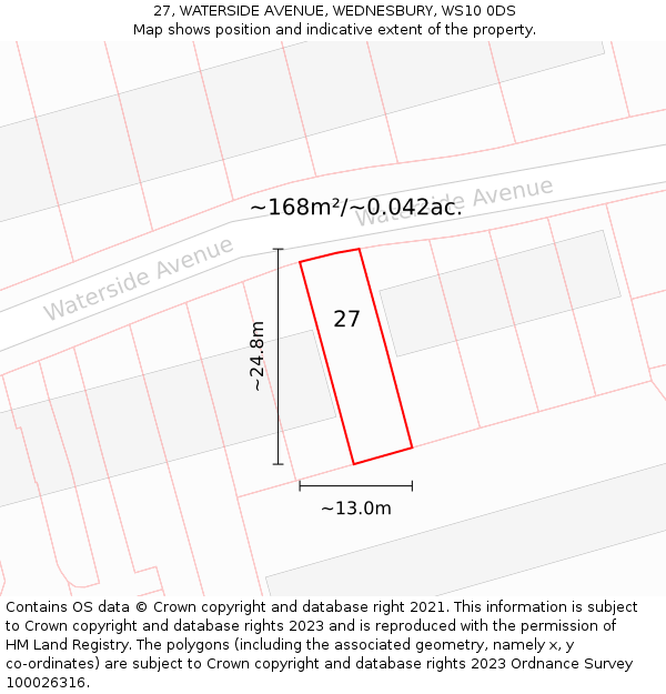 27, WATERSIDE AVENUE, WEDNESBURY, WS10 0DS: Plot and title map