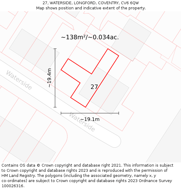 27, WATERSIDE, LONGFORD, COVENTRY, CV6 6QW: Plot and title map