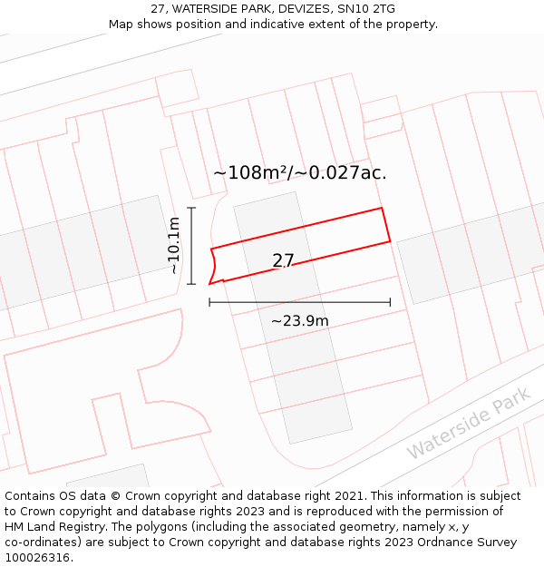 27, WATERSIDE PARK, DEVIZES, SN10 2TG: Plot and title map
