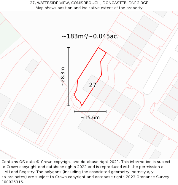 27, WATERSIDE VIEW, CONISBROUGH, DONCASTER, DN12 3GB: Plot and title map
