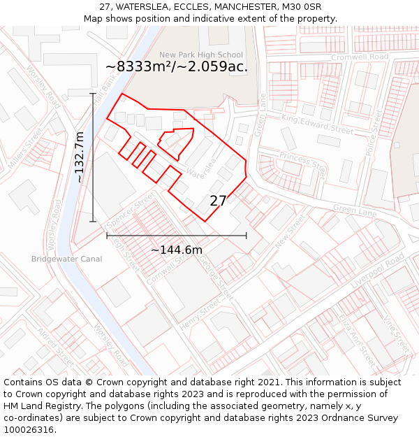 27, WATERSLEA, ECCLES, MANCHESTER, M30 0SR: Plot and title map