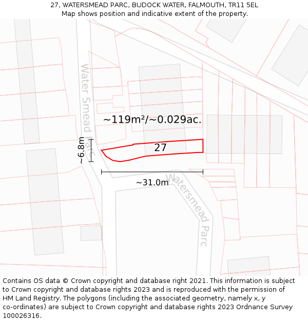 27, WATERSMEAD PARC, BUDOCK WATER, FALMOUTH, TR11 5EL: Plot and title map