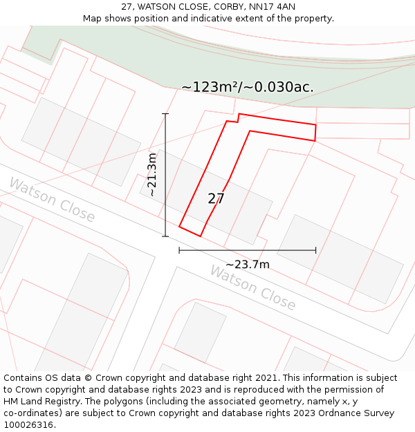 27, WATSON CLOSE, CORBY, NN17 4AN: Plot and title map