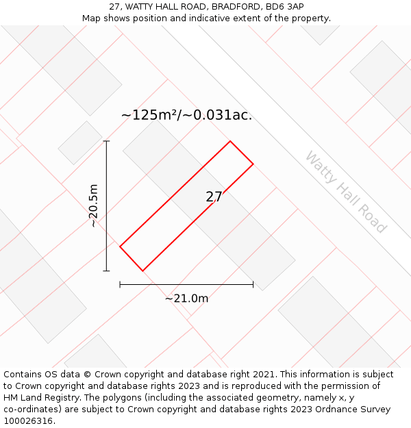 27, WATTY HALL ROAD, BRADFORD, BD6 3AP: Plot and title map
