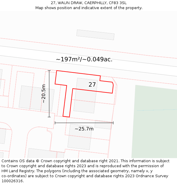 27, WAUN DRAW, CAERPHILLY, CF83 3SL: Plot and title map