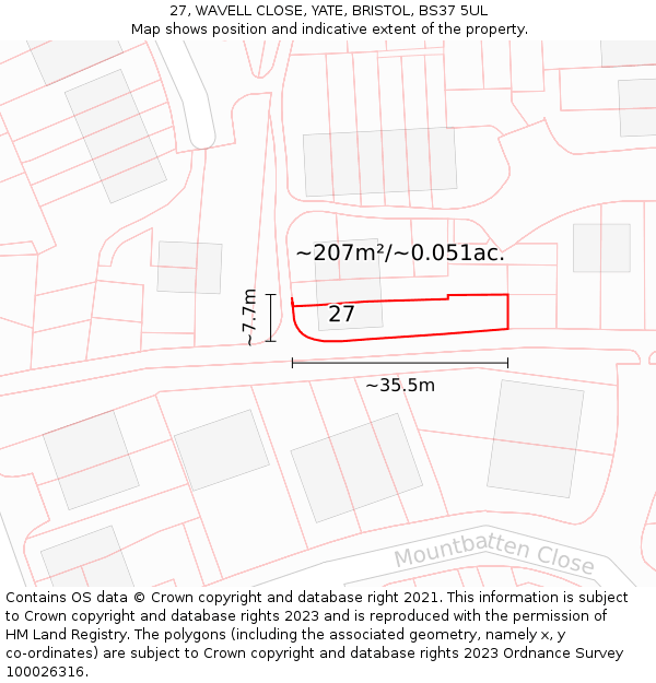 27, WAVELL CLOSE, YATE, BRISTOL, BS37 5UL: Plot and title map