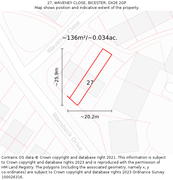 27, WAVENEY CLOSE, BICESTER, OX26 2GP: Plot and title map