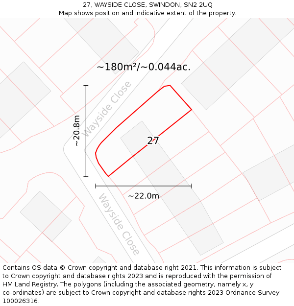 27, WAYSIDE CLOSE, SWINDON, SN2 2UQ: Plot and title map