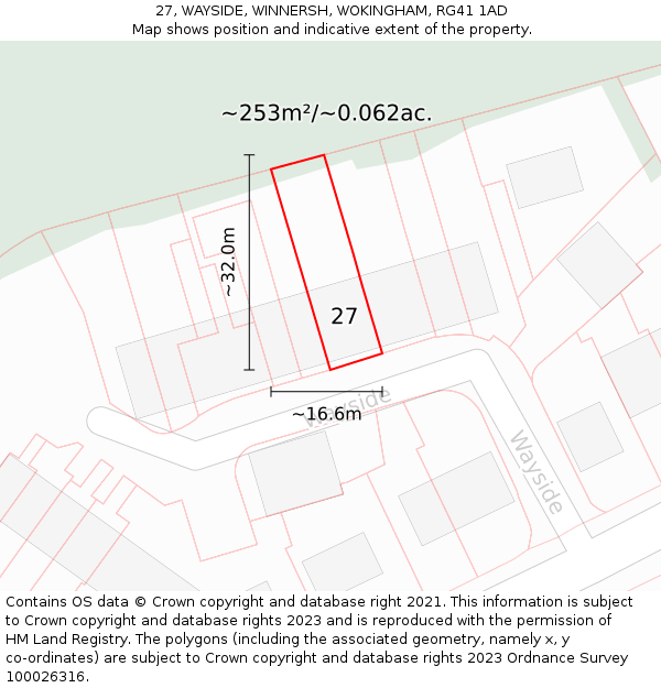 27, WAYSIDE, WINNERSH, WOKINGHAM, RG41 1AD: Plot and title map