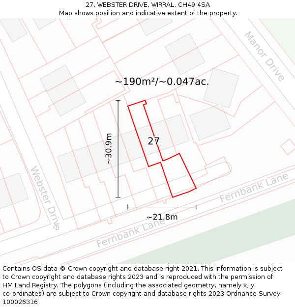 27, WEBSTER DRIVE, WIRRAL, CH49 4SA: Plot and title map