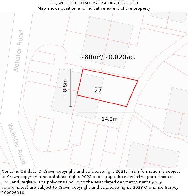27, WEBSTER ROAD, AYLESBURY, HP21 7FH: Plot and title map
