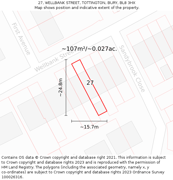 27, WELLBANK STREET, TOTTINGTON, BURY, BL8 3HX: Plot and title map