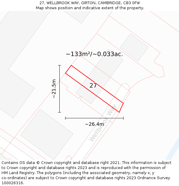 27, WELLBROOK WAY, GIRTON, CAMBRIDGE, CB3 0FW: Plot and title map