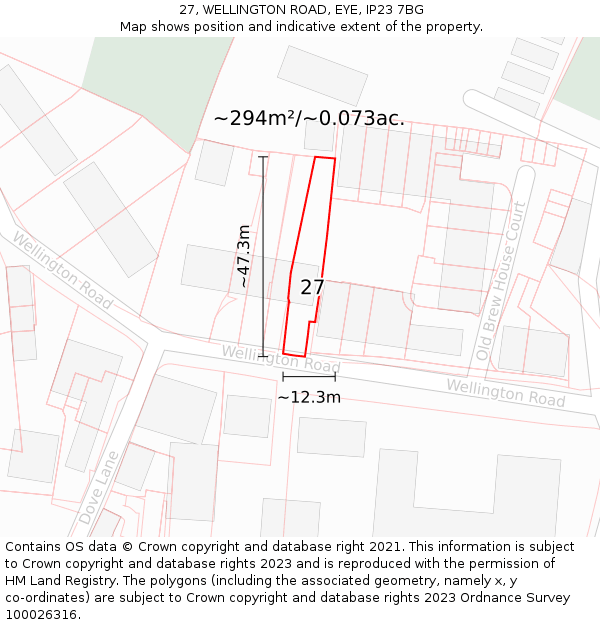 27, WELLINGTON ROAD, EYE, IP23 7BG: Plot and title map
