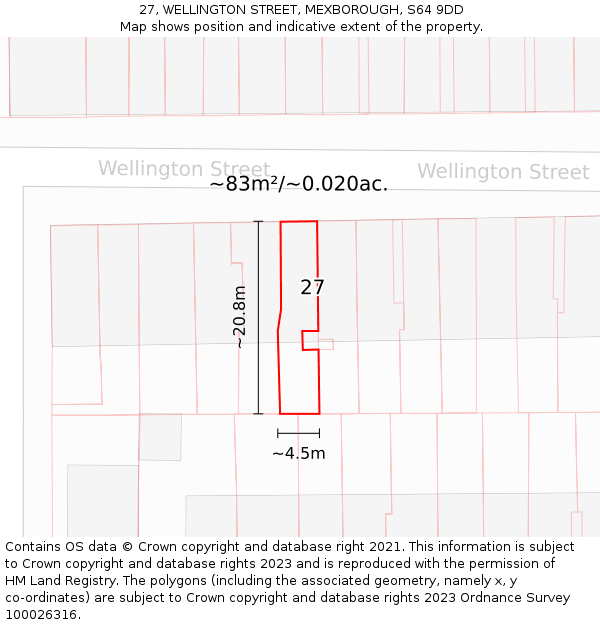 27, WELLINGTON STREET, MEXBOROUGH, S64 9DD: Plot and title map