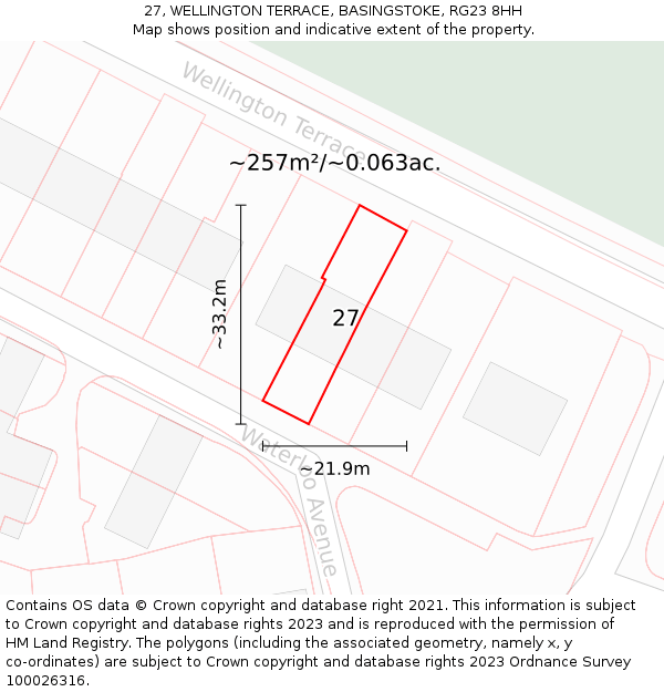 27, WELLINGTON TERRACE, BASINGSTOKE, RG23 8HH: Plot and title map