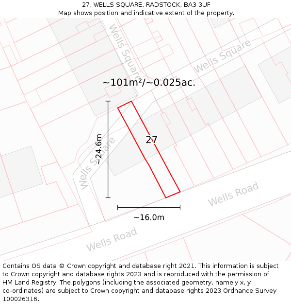 27, WELLS SQUARE, RADSTOCK, BA3 3UF: Plot and title map