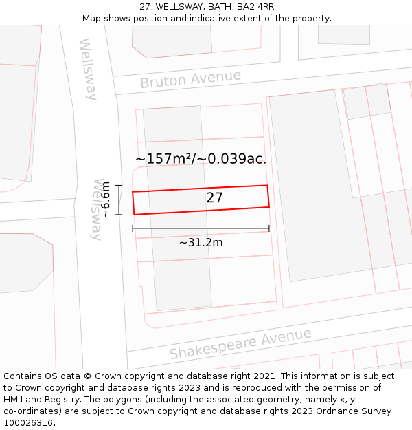 27, WELLSWAY, BATH, BA2 4RR: Plot and title map