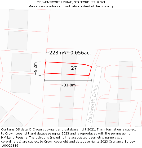 27, WENTWORTH DRIVE, STAFFORD, ST16 3XT: Plot and title map