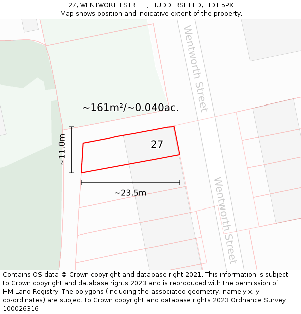 27, WENTWORTH STREET, HUDDERSFIELD, HD1 5PX: Plot and title map
