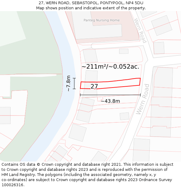 27, WERN ROAD, SEBASTOPOL, PONTYPOOL, NP4 5DU: Plot and title map