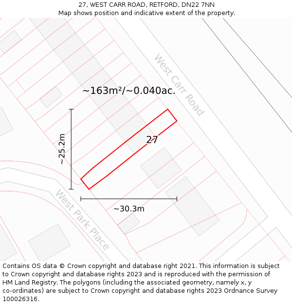 27, WEST CARR ROAD, RETFORD, DN22 7NN: Plot and title map