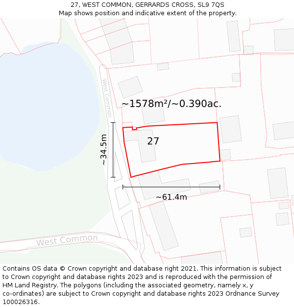 27, WEST COMMON, GERRARDS CROSS, SL9 7QS: Plot and title map