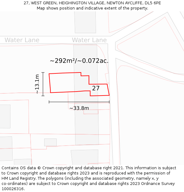 27, WEST GREEN, HEIGHINGTON VILLAGE, NEWTON AYCLIFFE, DL5 6PE: Plot and title map