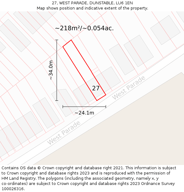 27, WEST PARADE, DUNSTABLE, LU6 1EN: Plot and title map
