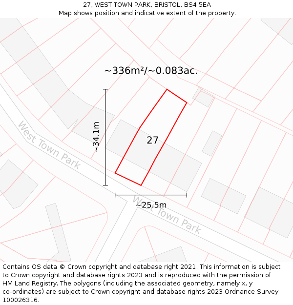 27, WEST TOWN PARK, BRISTOL, BS4 5EA: Plot and title map