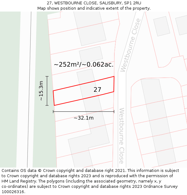 27, WESTBOURNE CLOSE, SALISBURY, SP1 2RU: Plot and title map